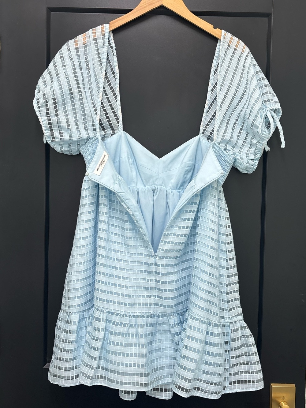 Amanda Uprichard Sicily Mini Dress Powder Blue Textured Puff Sleeve Medium - Picture 7 of 14